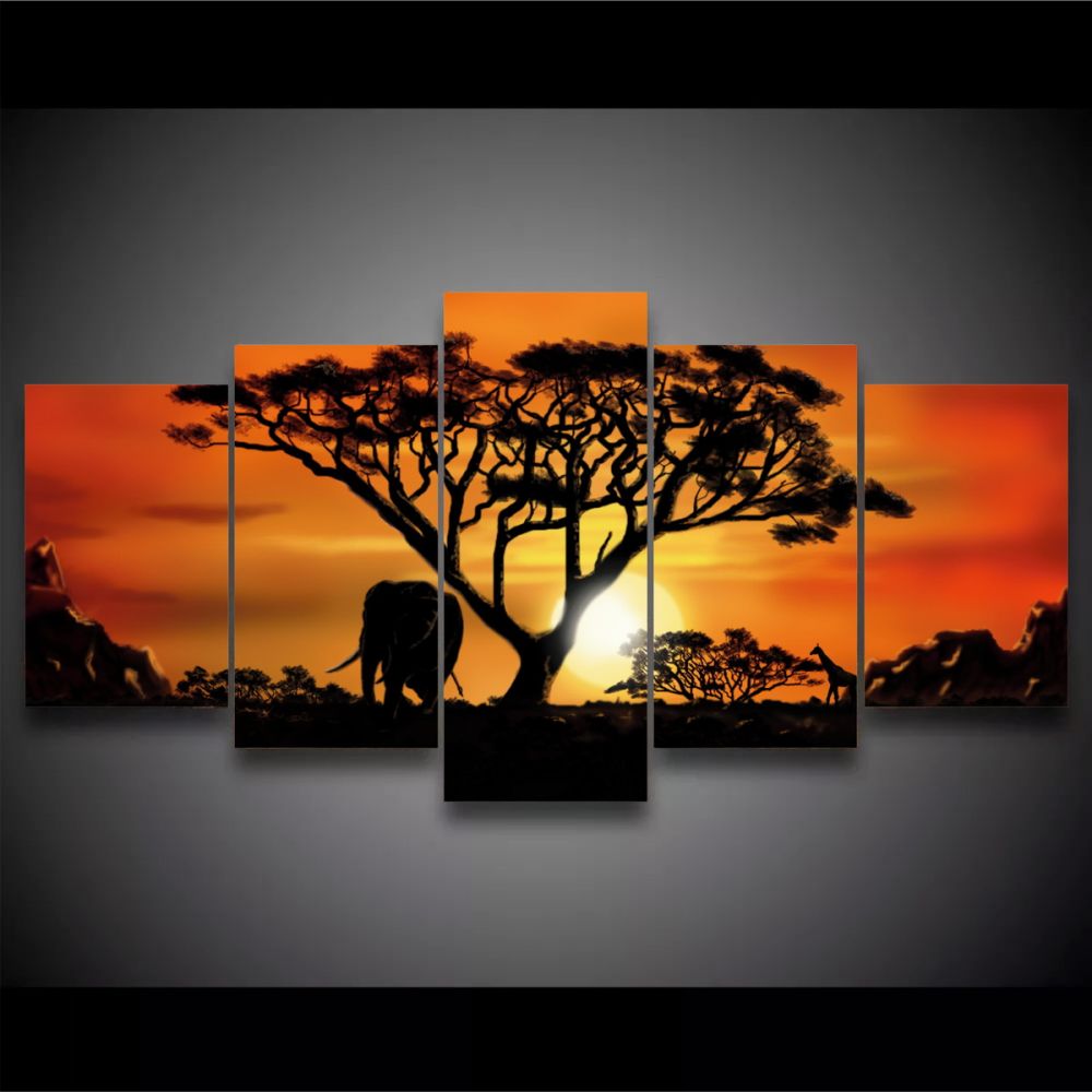 Loja Wall Frame Quadros Decorativos Para Todos Os Ambientes Quadro Decorativos Africa Paisagens 5 Pecas 63x130 Em Tecido