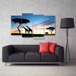 Quadro Decorativo Africa Paisagens Em Tecido 4 Peças 140 x 80 cm