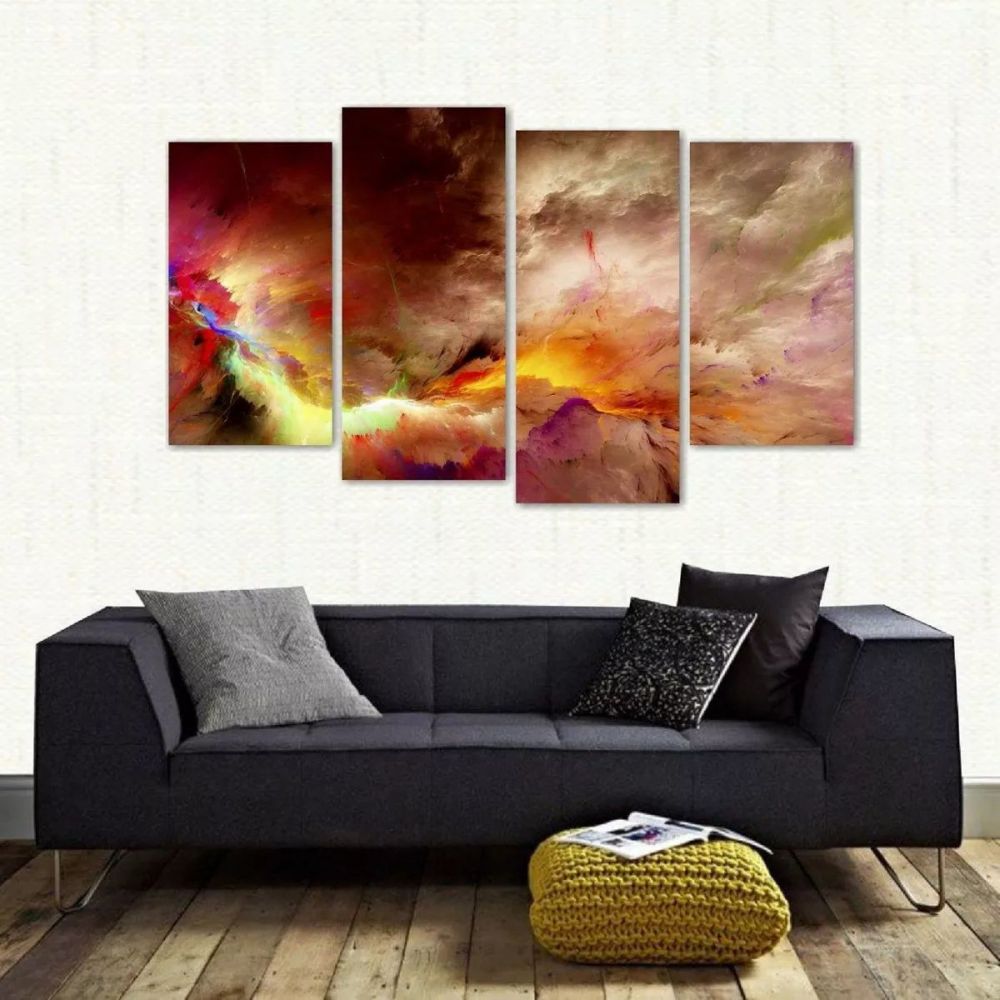 Quadro Nuvem Branca Artístico Sala Em Tecido 4 Peças 1 140 x 80 cm Imagem 1