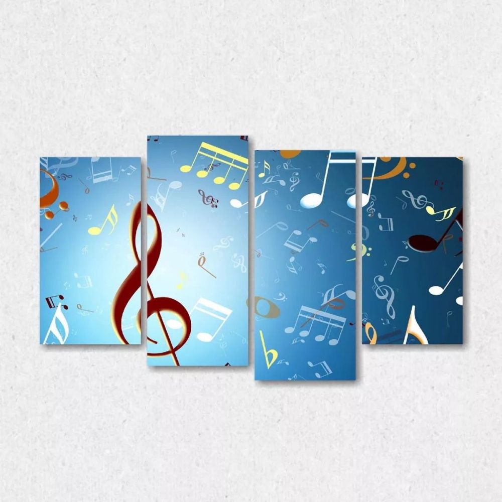 Quadro Decorativo Notas Musicais Mosaico Em Tecido 4 Peças 1 140 x 80 cm Imagem 3