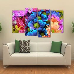 Quadro Decorativo Flores Coloridas Paisagem Tecido 4 Peças 1   140 x 80 cm