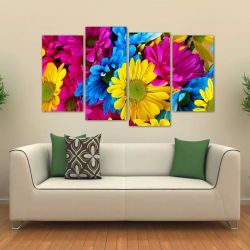 Quadro Decorativo Flores Coloridas Mosaico Em Tecido 4 Peças   140 x 80 cm