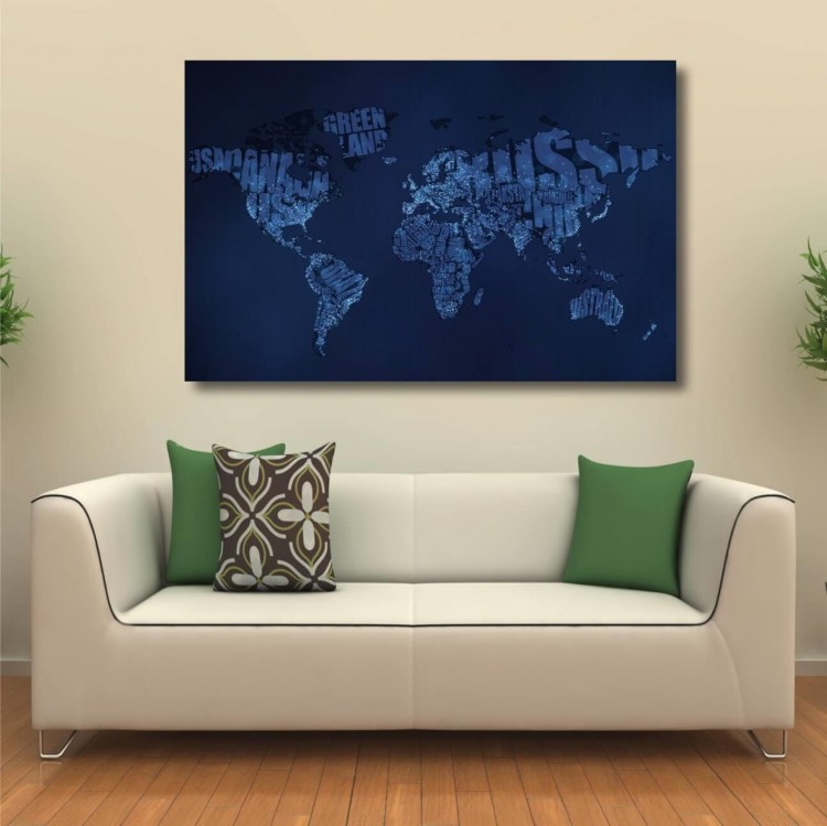 Quadro decorativo Mapa Mundi Blue - Tela em Tecido Imagem 3