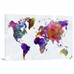 Quadro decorativo Mapa Mundi - Colorido - Tela em Tecido