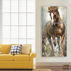 Quadro Decorativo Cavalo Marrom 120x60 3 peças lindo!!