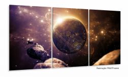 Quadro decorativo Universo Planeta com Tela em Tecido 120x60 3 peças
