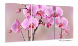 Quadro Decorativo Orquídeas Rosa 120x60 3 peças  Sala Quarto