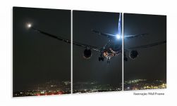 Quadro Paisagem Noturna Avião Mosaico Em Tecido 3 Peças