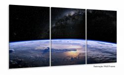 Quadro Paisagem Da Terra Vista Do Espaço Em Tecido 120x60 3 peças