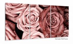 Quadro Decorativo Rosa Excêntrica em Tecido 120x60 3 peças sala