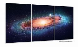 Quadro Decorativo Galáxias Universo Espaço Em Tecido 3 Peças
