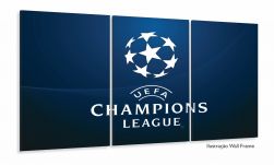 Quadro Champions League Futebol Decorativo Tela De Tecido 120x60 3 peças
