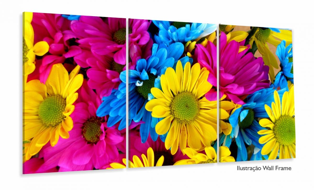 Quadro Decorativo Flores Coloridas Sala Em Tecido120x60 3 peças Imagem 1