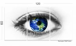 Quadro Consultório Médico Oftalmologia Olho Mundo 3 Peças 120x60 em tecido
