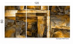Quadro Decorativo Abstrato Dourado Luxo Mosaico 120x60 3 peças