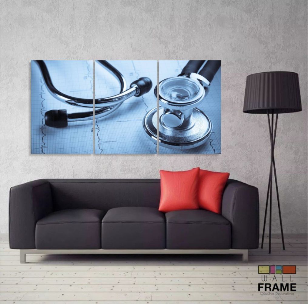 Quadro Decorativo 5 peças Medicina Stetoscópio Azul 120x60 3 peças Imagem 3