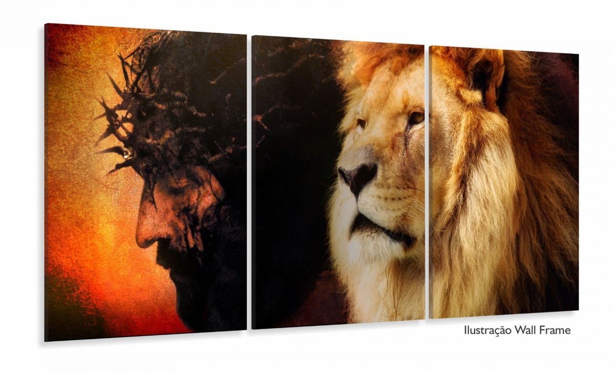 Loja Wall Frame Quadros Decorativos Para Todos Os Ambientes Quadro Leao De Juda Jesus Igreja 3 Pecas 120x60 Em Tecido