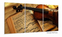 Quadro Decorativo Violino Sala Mosaico Em Tecido 120x60