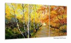 Quadro Decorativo Pintura Caminho No Outono 3 Peças 120x60 em tecido