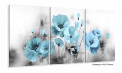 Quadro Decorativo Flores Azul Claro 120x60 3 peças