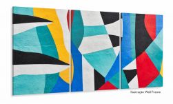 Quadro Decorativo Abstrato Formas Geometricas 3 pçs 120x60 sala