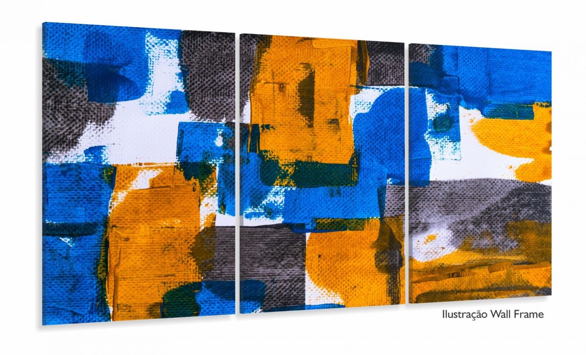 Quadro Decorativo Abstrato Azul Amarelo 3 peças 120x60 Imagem 1