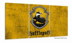 Quadro Harry Potter Huflepuff Decorativo Com Tela Em Tecido 120x60 3 peças