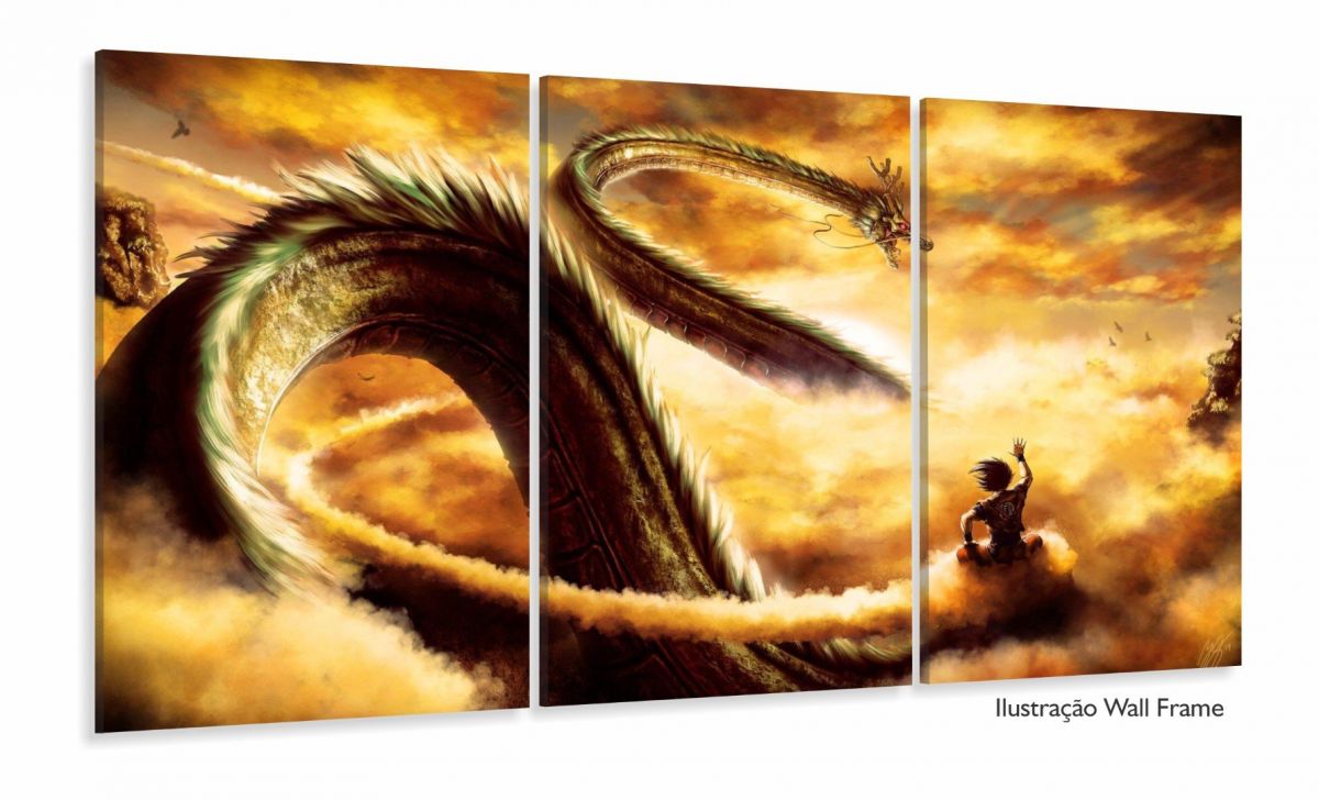 Quadro Dragon Ball Z Goku Super Sayajin em Mosaico 120x60 3 peças Imagem 1