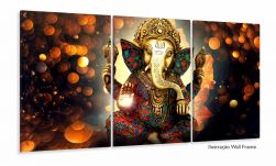 Quadro Decorativo Ganesha Sala Quarto 120x60 3 peças