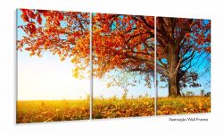 Quadro Decorativo Outono Árvore Céu Azul 120x60 Sala Quarto