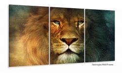Quadros Decorativos Leão de Judá Animal Sala Quarto 120x60 3 peças