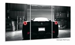 Quadros Decorativos Ferrari Preta 120x60 3 peças em Tecido