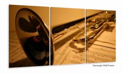 Quadro Trompete E Partitura Instrumentos Decorativo 120x60 3 peças