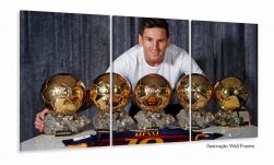 Quadro Decorativo Lionel Messi 3 peças 120x60  cm em tecido