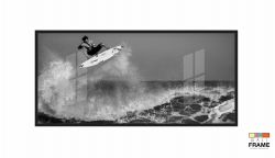 Quadro  Decorativo Surf Detalhe Surfista Onda Sala 130x60 Moldura Preta 2x2