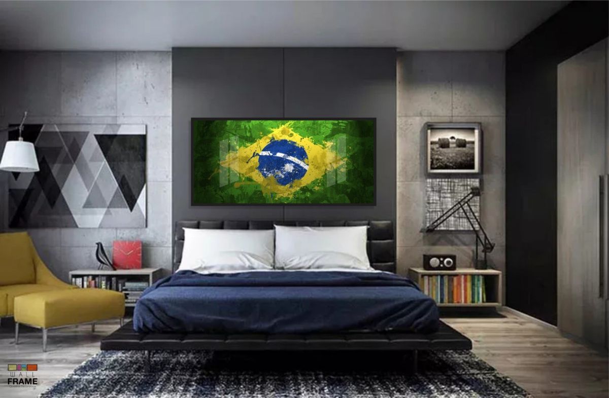 Quadro Arte Bandeira Do Brasil 130x60  Moldura Preta 2x2 Imagem 3