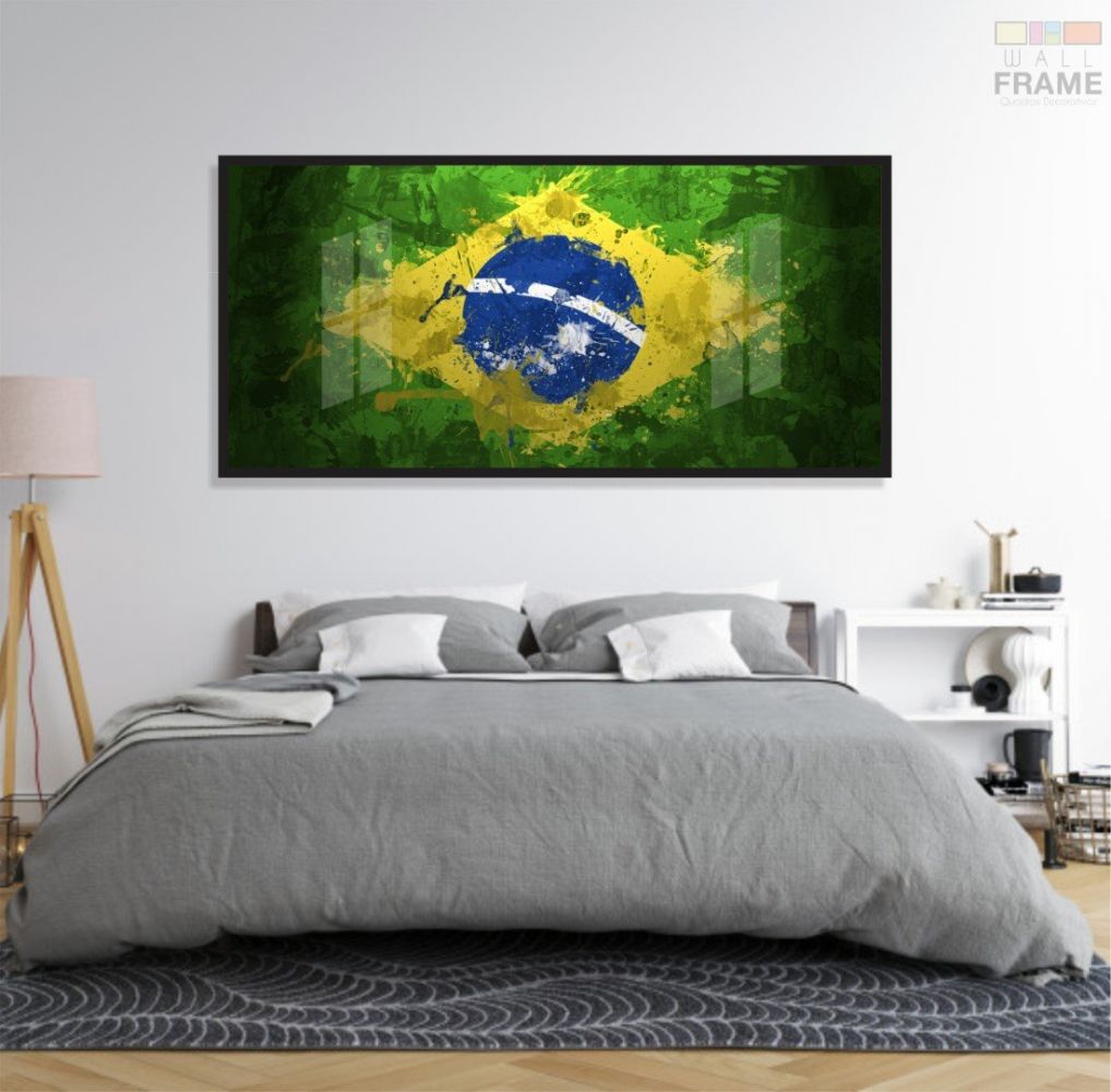 Quadro Arte Bandeira Do Brasil 130x60  Moldura Preta 2x2 Imagem 5