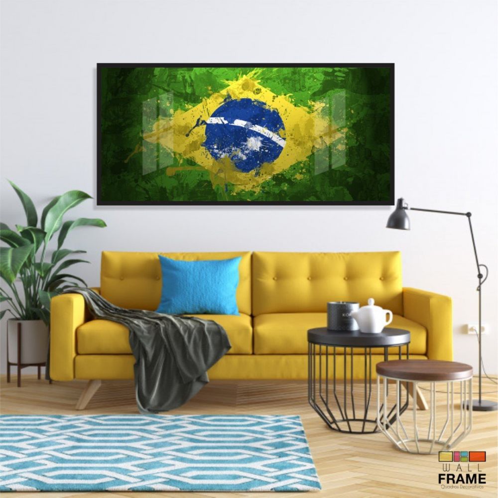 Quadro Arte Bandeira Do Brasil 130x60  Moldura Preta 2x2 Imagem 6