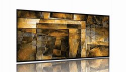 Quadro Decorativo Abstrato Dourado Luxo Mosaico 130x60 Moldura Preta 2x2