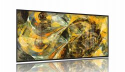 Quadro Decorativo Abstrato Marmore Amarelo 130x60 Moldura Preta 2x2