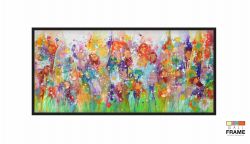 Quadro Decorativo Colorido Flores  Abstrato 130x60 Moldura Preta 2x2