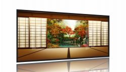 Quadro Decorativo Janela do Japão 130x60 Moldura Preta 2x2