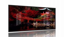 Quadro Decorativo Japão Sakura Vermelho 130x60 Moldura Preta 2x2