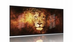 Quadro Decorativo Leão em Chamas 130x60 Moldura Preta 2x2