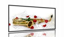 Quadro Decorativo Saxofone130x60 Moldura Preta 2x2