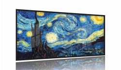 Quadro Decorativo Van Gogh Noite Estrelada 130x60 Moldura Preta 2x2